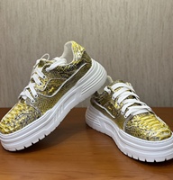 Sneakers de luxe pour hommes en cuir de python véritable, chaussures à plateforme épaisse en peau de serpent jaune, chaussures en cuir exotique faites à la main, OEM