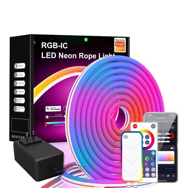 10m 24V DC IP67 Waterproof RGB LED Neon Light Strips Kit WS2812B IC App Remote Control Epistar Chip Dimmable for Gaming Rooms