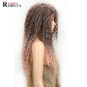 Perruque à lacet frontal en cheveux synthétiques Noble Gold de Alibaba <span class=keywords><strong>Express</strong></span>, couleur ombrée, longue longueur, ondulation crépue, belle couleur - Product Image 5