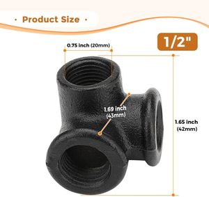 1/<span class=keywords><strong>2</strong></span> inch zwart gepoedercoat smeedbaar gietijzeren <span class=keywords><strong>3</strong></span>-weg zijuitlaat bocht pijpfittingen pijpplanken beugel vintage pijpmeubilair - Product Image 6