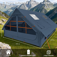 Tenda Camping Empat Musim 2 Ruangan Besar, Tahan Air, Tenda Tiup Otomatis Cepat Buka, Bahan Oxford 210D