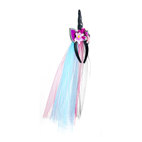 Bandeau d'oreilles de licorne pour enfants, décoration florale à paillettes, queue en tulle, accessoire pour cheveux, filles, Halloween, Noël, cosplay, fête médiévale