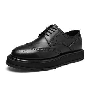 British Thick Sole Increase Brock Round Head Casual Leather Shoes Vintage to Do Old Carved Wedding Shoes Men - Product Image 5