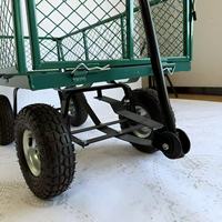 Chariot de jardin pliable en métal à quatre roues, personnalisable OEM, capacité de charge 300 kg, pour outils de jardinage et de pelouse