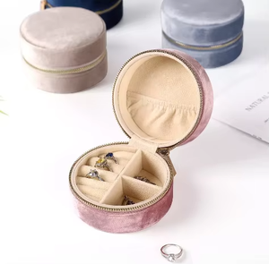 Round Velvet Jewelry Organizer Box with Zipper Closure Elegant Portable <b>Storage</b> for <b>Rings</b> Earrings Necklaces Solid Color Design - Product Image 2