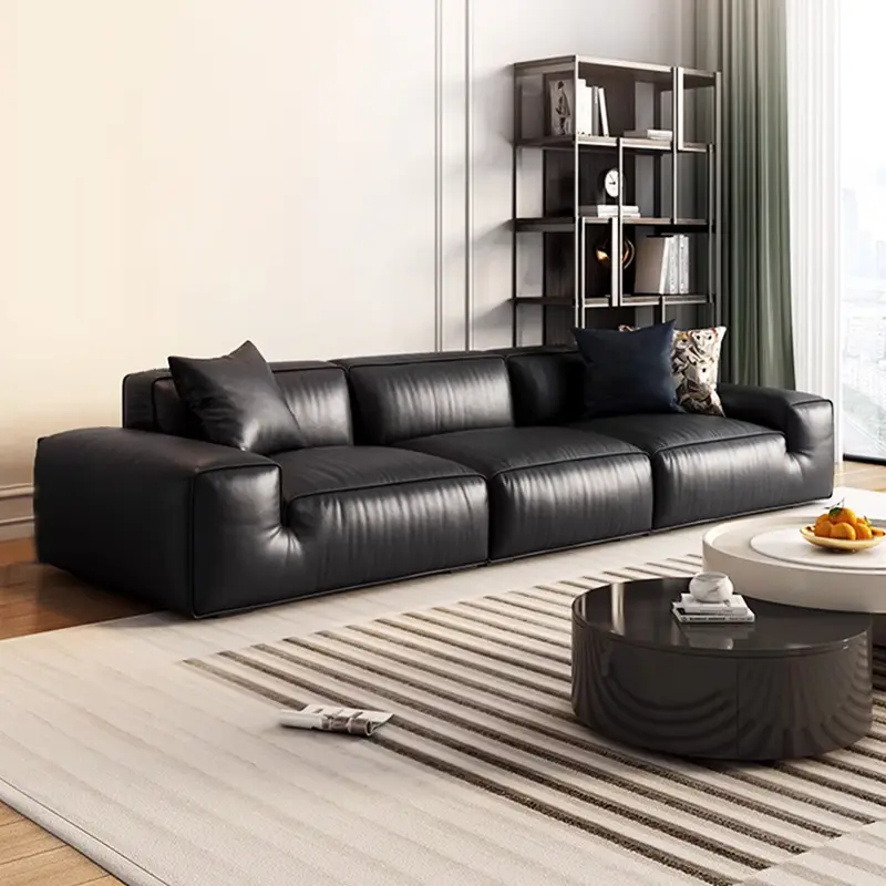 Venta caliente sofá negro sala de estar sofá de cuero genuino sofá conjuntos para sala de estar muebles para el hogar