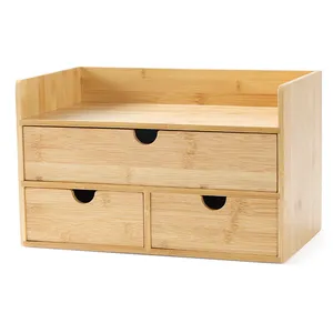 Customized 100% Original Bamboo Desk Organizer Mini Bamboo Desk Drawer Tabletop Storage Organization Box