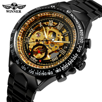 Montre Forsining en acier inoxydable doré rose, mouvement automatique squelette, montre mécanique pour hommes