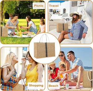 Sac fourre-tout rayé en jute imperméable pour femme, idéal pour la mode, la natation, la gym, le shopping, les voyages et la plage - Product Image 6