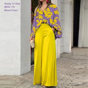 Pronto per la Spedizione: Completo Due Pezzi da <span class=keywords><strong>Donna</strong></span> con Stampa Floreale, Camicia <span class=keywords><strong>a</strong></span> Maniche <span class=keywords><strong>a</strong></span> Pipistrello e Pantaloni <span class=keywords><strong>a</strong></span> Vita Alta <span class=keywords><strong>a</strong></span> Gamba Larga, Abbigliamento Casual da Ufficio - Product Image 1