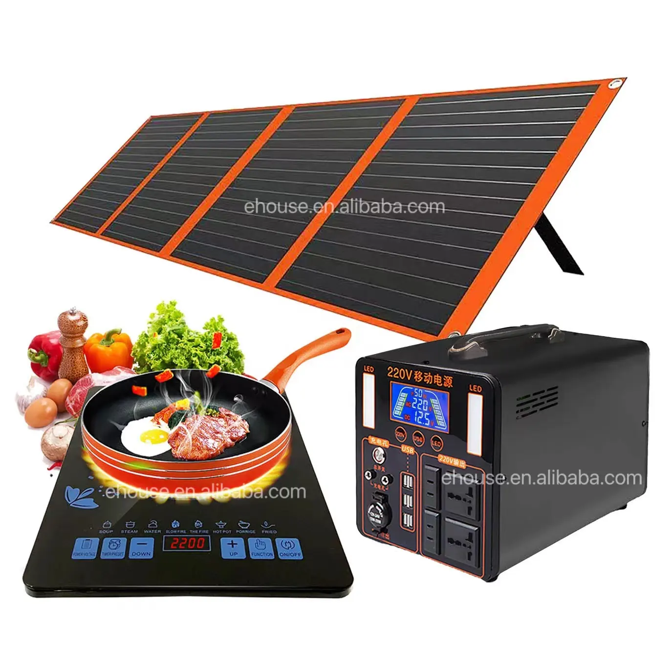 2024 Cocina de inducción solar 12 V y 24 V con batería de almacenamiento de fuente de alimentación