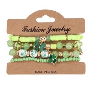 Bracciali giorno St. Patricks bracciale fatto a mano con perline impilabili cappello a foglia verde rosso braccialetto Charm Shamrock per donna - Product Image 5