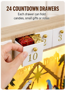 Unique Wooden Style Advent Calendar <b>Box</b> with Drawers LED Warm Light Rigid Cardboard <b>Empty</b> Mystery Blind <b>Box</b> <b>for</b> Surprise <b>Gift</b> - Product Image 4