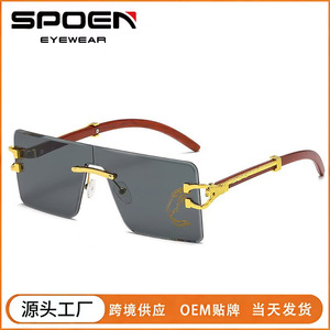 Rimless Rectangle <b>Sunglasses</b> Gradient Lens UV400 Protection <b>Retro</b> Style Unisex Adult Sun Protection Fashionable Design - Product Image 5