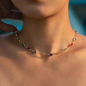 Collar <span class=keywords><strong>de</strong></span> Gargantilla con Cuentas <span class=keywords><strong>de</strong></span> Cristal <span class=keywords><strong>de</strong></span> Colores Chapado en Oro <span class=keywords><strong>de</strong></span> 18K, Estilo Boho Arcoíris, Joyería <span class=keywords><strong>de</strong></span> Verano para Mujer, Estilo INS - Product Image 2