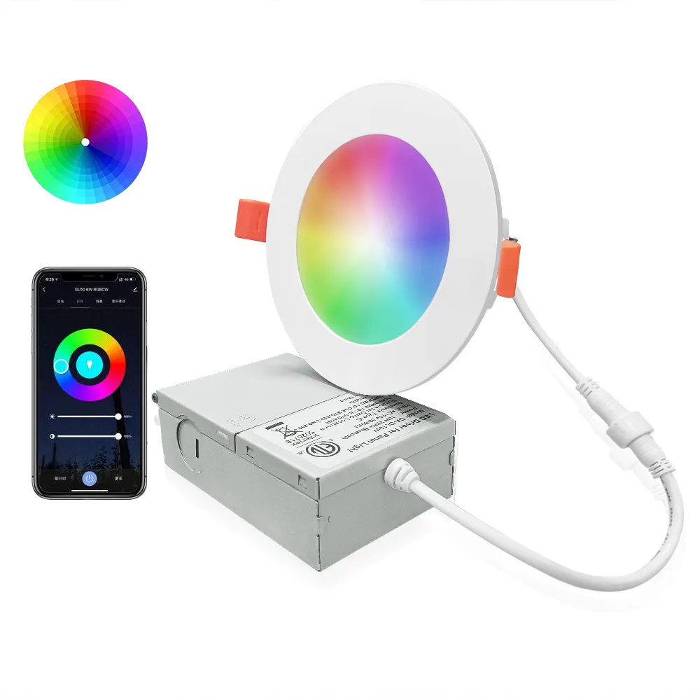 แผงไฟ LED RGB เปลี่ยนสีได้ด้วย WiFi ขนาด6นิ้วแผงไฟ LED RGB แบบบางพิเศษ