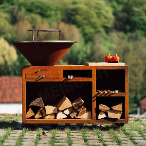 Parrilla de Carbón para Exteriores MEISU.CH, Barbacoa Grande de Acero Corten Resistente a la Oxidación con Almacenamiento de Leña WS-TB-900 - Product Image 1
