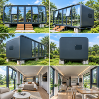 Maison capsule spatiale en structure acier préfabriquée, panneaux sandwich, idéale pour appartement, maison d'hôtes, bureau de jardin, ou pièce de jardin.