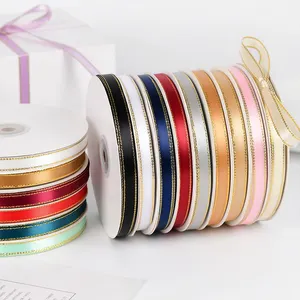 25yard Gold Edged Single Face Satin Ribbon for Crafts Bow Handmade Gift Wrap Diy Christmas Wedding Decorative
