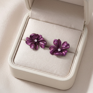 Hong Kong Fine Jewelry Wholesaler New Titanium Collection Purple Flower Design Natural Spinel Stud <b>Earrings</b> For Women Party Wear - Product Image 6