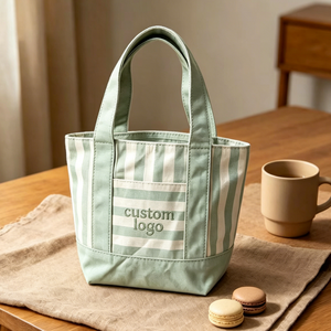 Nuova Borsa Mini in Tela a Righe <span class=keywords><strong>con</strong></span> Logo Ricamato Personalizzato, Borsa per la Spesa in Cotone <span class=keywords><strong>con</strong></span> Tasca - Product Image 3