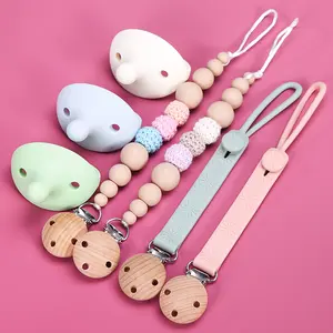 Promotional Food Grade Bpa Free Nontoxic Teething Dummy Nipple pacifier Holder chain Silicone Baby Pacifier Clip