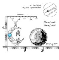Collier pendentif en argent sterling 925 avec zircon, motif lune croissante et sirène, pour femmes