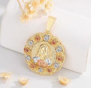 Collar con Colgante Redondo Tricolor <span class=keywords><strong>de</strong></span> la Virgen María y <span class=keywords><strong>San</strong></span> <span class=keywords><strong>Judas</strong></span>, Estilo Hip Hop Religioso, en Oro <span class=keywords><strong>de</strong></span> 14k - Product Image 6