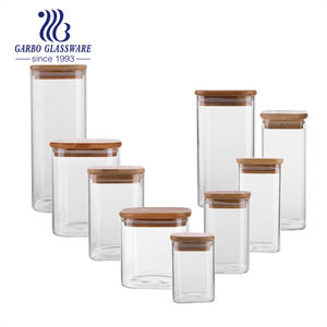 الجملة مخصص رخيصة مختومة اسطوانة الغذاء الحلوى حاويات مربع برطمانات تخزين زجاجية مع خشبية أعلى غطاء زجاجة حزمة - Product Image 2