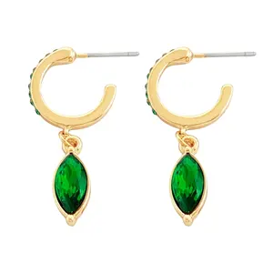 High Quality Green Diamond Gemstone Water Drop Earrings Gold Plated Hoop Design for Women Wholesale Fashion Jewelry
