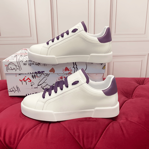 Nuevas Zapatillas Planas de Moda 2026 Dolces, con Empeine de Piel Vacuna Empalmada en Morado y Blanco, Ligeras, con Cordones y Suela Plana, Estilo Gabbana - Product Image 5