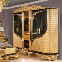 Ensemble de Mobilier de Chambre Royal Classique Africain Sculpté à la Main, Or Noir, Cinq Pièces, Taille King, Luxe