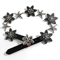 Ceinture chaîne Y2K étoile de mer vintage western cloutée en cuir PU, ceinture de taille rétro avec œillets étoile et patchwork, chaîne de ventre pour femme OEM