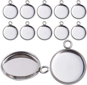 Plateaux de pendentifs en acier inoxydable pour cabochons ronds, supports vierges pour la fabrication de bijoux - Product Image 2