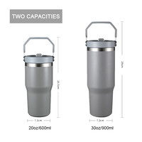 Gourde isotherme en acier inoxydable de qualité supérieure avec poignée et paille rabattable, 20 oz et 30 oz