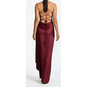 Sexy Women's <b>Spaghetti</b> <b>Strap</b> Backless Ruffled Asymmetric Slit Dress Evening Gown Dresses Fashion - Product Image 6