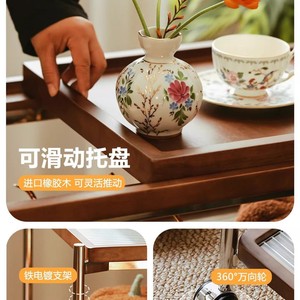 Carrito de almacenamiento de estilo vintage con ruedas, mesa auxiliar de madera y vidrio para sala de estar y dormitorio, carrito de té móvil de varias capas - Product Image 3