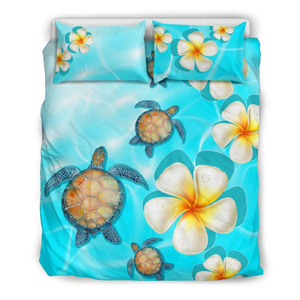 Ensemble de literie tropicale Plumeria tortue polynésienne hawaïenne avec couette impression à la demande ensemble de literie 3 pièces King Size Hawaii - Product Image 3