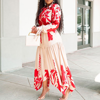 Nouvelle Robe Longue Décontractée Grande Taille pour Femme, Style Européen et Africain, à Manches Longues, Imprimée, Col Revers, Coupe Ample Irrégulière, Collection Été 2026
