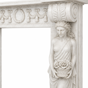 Traditional Marble Fireplace Mantel With Ornate Carving White Marble Stone Indoor Wood Burning Hearth For Dining Room - Product Image 3