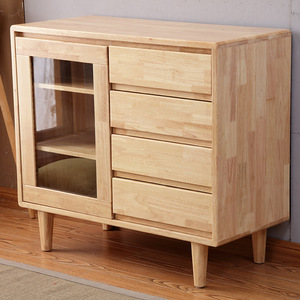 Nordic Solid Wood <b>Sideboard</b> <b>Storage</b> Cabinet With Glass Door For Dining Room Natural Wood Color - Product Image 3
