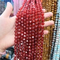 Perles rondes naturelles en vrac, agate rouge facettée, pierre de cornaline, pierre de coupe diamant pour la fabrication de bijoux