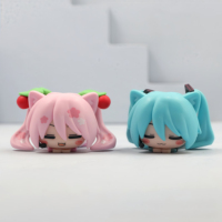 Figurines Miku Chibi à oreilles de chat, 6,5 cm, lot de 6 pièces, Sakura Miku mignonnes, mini-jouets de collection, décorations pour bureau, tableau de bord de voiture, gâteaux