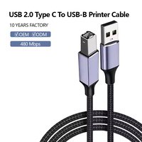 Câble d'imprimante USB 2.0 Type-C vers USB-B à charge rapide, tressé en nylon, mâle-mâle, compatible avec imprimante, scanner, ordinateur portable, ordinateur IOS
