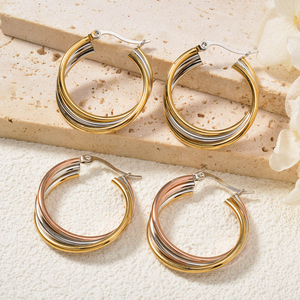 ต่างหูชุบทอง 18k ขายส่ง ต่างหูห่วงทรงเรขาคณิตสแตนเลส - Product Image 2