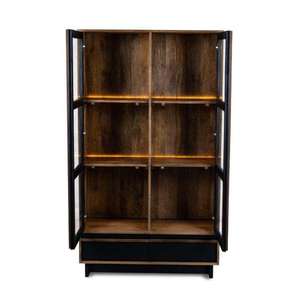 Vitrine d'exposition Oxberg en bois noir et naturel avec porte en verre et éclairage d'accentuation LED - Product Image 3