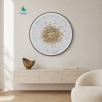 Art mural texturé rond avec sphère verte centrale, orné d'éléments argentés, peinture artistique 3D contemporaine