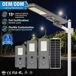 Nuovo Design Certificato CE ROHS IP65 Lampione Solare LED Integrato da 100W-200W in Alluminio per Esterni con Batteria al Litio - Product Image 1