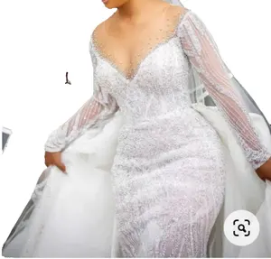 S6905F elegante estilo Vintage desmontaje cola de pez manga larga fiesta personalizable con envío directo vestidos de novia