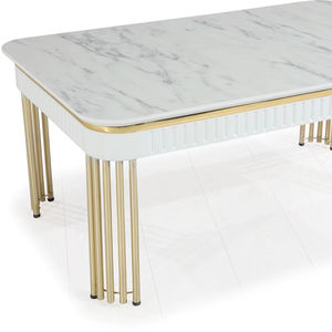 Mesa de Centro Moderna de Metal con Tapa de Mármol, Mesa de Salón Resistente - Product Image 1